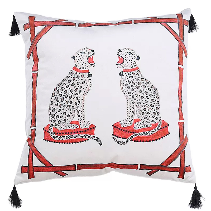 Декоративная подушка Стиль Gucci Two Cheetahs Cushion Белый Красный Черный в Самаре | Loft Concept 