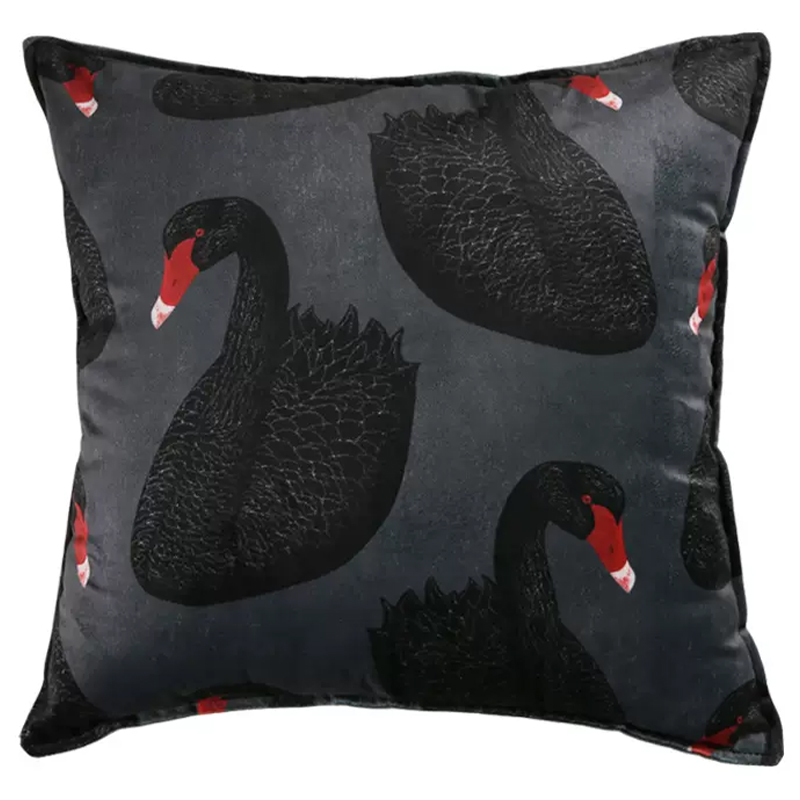 Декоративная подушка Black Swans Cushion Черная Черный Серый Красный в Самаре | Loft Concept 