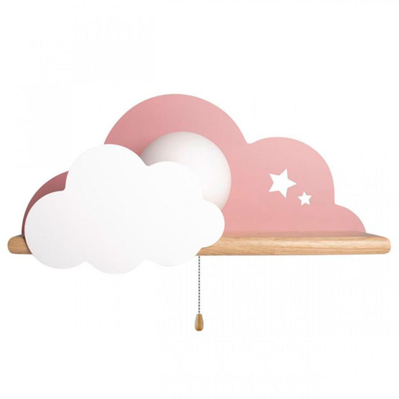 Бра с деревянной полкой розовое Облако Wall Lamp Pink Cloud Розовый пастельный Древесина в Самаре | Loft Concept 