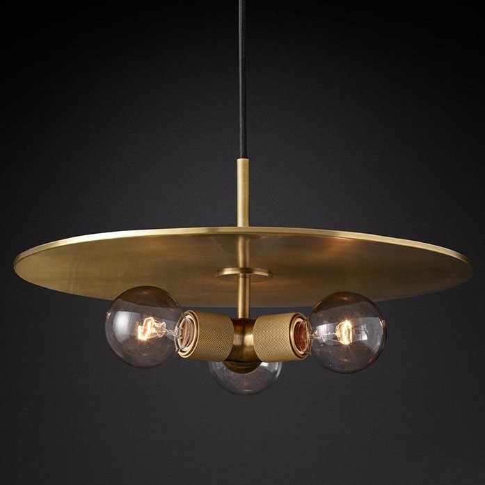 Люстра RH Utilitaire Disk Triple Pendant Brass Латунь Прозрачное Стекло в Самаре | Loft Concept 