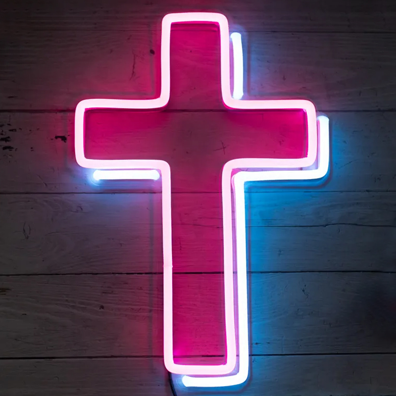 Неоновая настенная лампа Cross Neon Wall Lamp Розовый Синий в Самаре | Loft Concept 