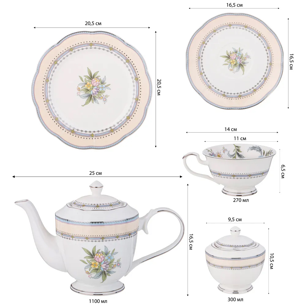 Чайный сервиз из фарфора на 6 персон 20 предметов Tea Flower Set в Самаре