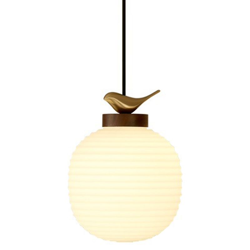 Светильник с птичкой Bird On a Lantern Hanging Lamp Коричневый Белое матовое стекло Латунь в Самаре | Loft Concept 