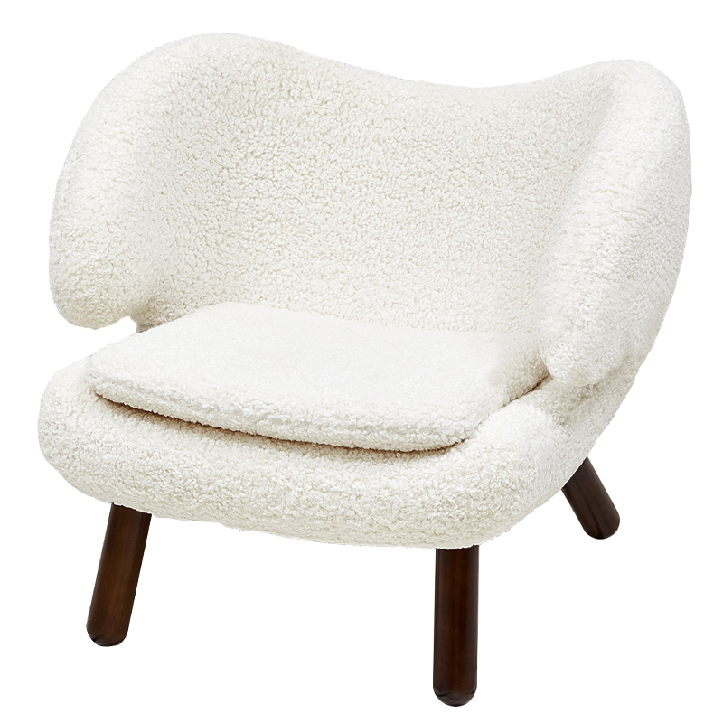 Кресло из белой ткани букле с ножками из массива ясеня Boucle Caldwell White Armchair Белый Коричневый в Самаре | Loft Concept 