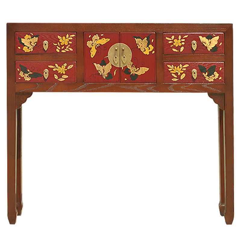 Коричневая консоль из массива сосны в Китайском стиле с красными ящиками Wood Console Chinese Коричневый Красный Коричневая консоль из массива сосны в Китайском стиле с красными ящиками Wood Console Chinese Коричневый Красный в Самаре | Loft Concept