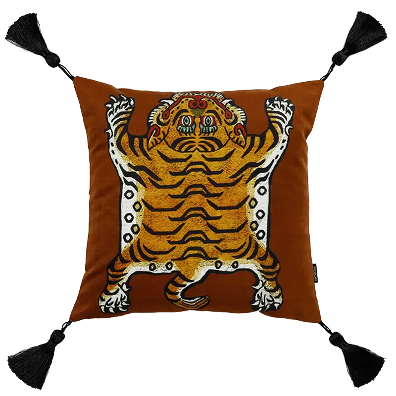 Коричневая Подушка Тибетский Тигр TIBETAN TIGER Коричневый Золотой Бежевый в Самаре | Loft Concept 