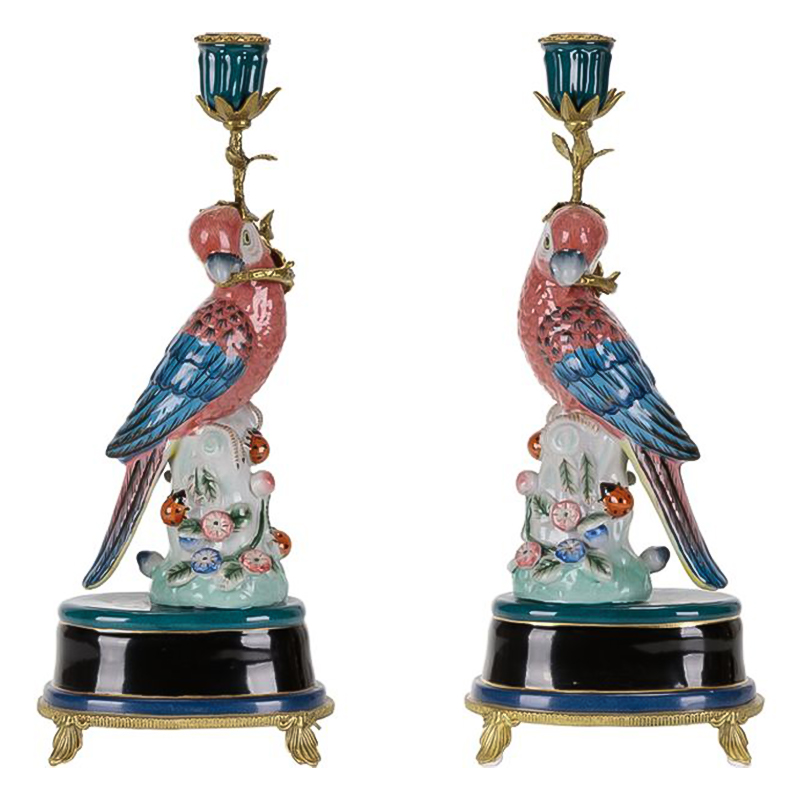 Подсвечник Red Blue Parrot Candlestick L or R Бронза Красный Синий в Самаре | Loft Concept 