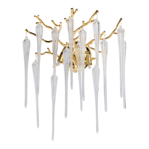 Бра золотого цвета с разветвленными ветвями и длинными прозрачными подвесками в форме стеклянных сосулек Droplet Chandelier Золотой Прозрачный в Самаре | Loft Concept 
