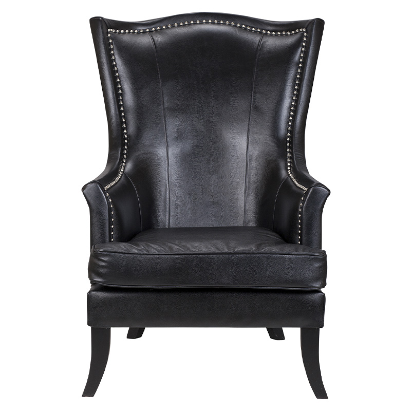 Кресло из натуральной кожи на 4-х деревянных ножках из массива бука Daniel Leather Armchair black Черный в Самаре | Loft Concept 