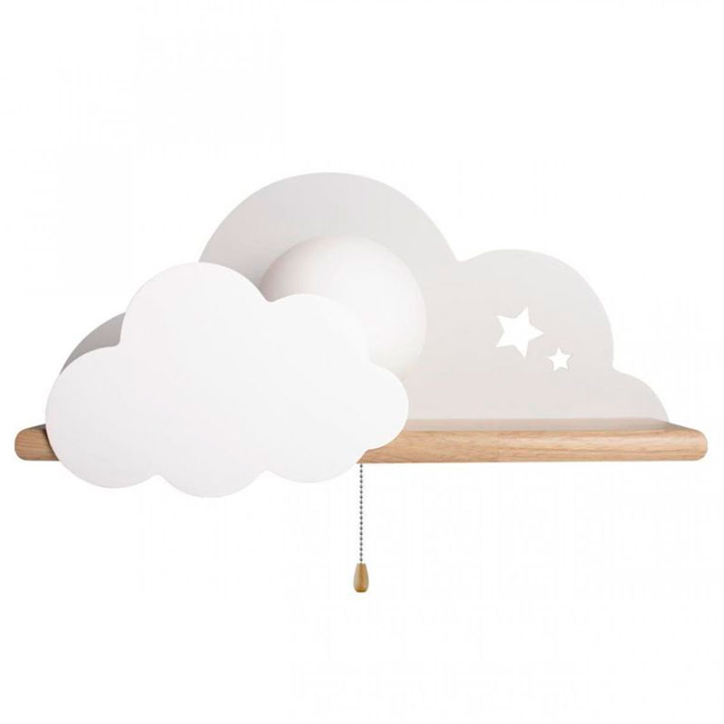 Бра с деревянной полкой белое Облако Wall Lamp White Cloud Белый Древесина в Самаре | Loft Concept 