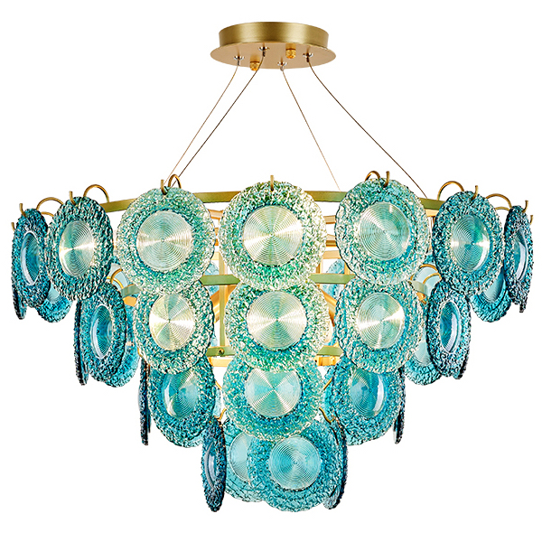 Люстра Blue Glass disk Chandelier Золотой Голубой в Самаре | Loft Concept 