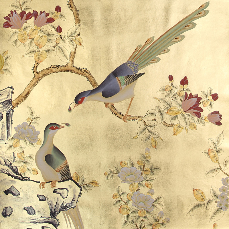 Обои шинуазри Japanese Garden Original colourway on Deep Rich Gold gilded paper Обои шинуазри Japanese Garden Original colourway on Deep Rich Gold gilded paper в Самаре | Loft Concept