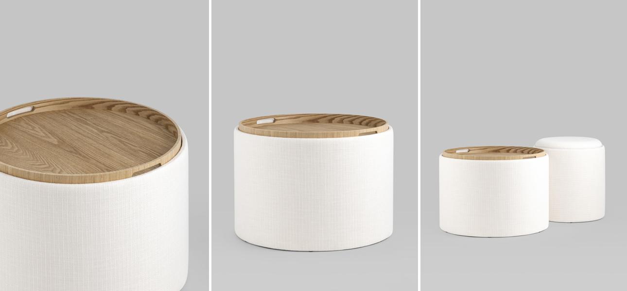 Пуф-столик с ящиком рогожка белый Bianca  - фото