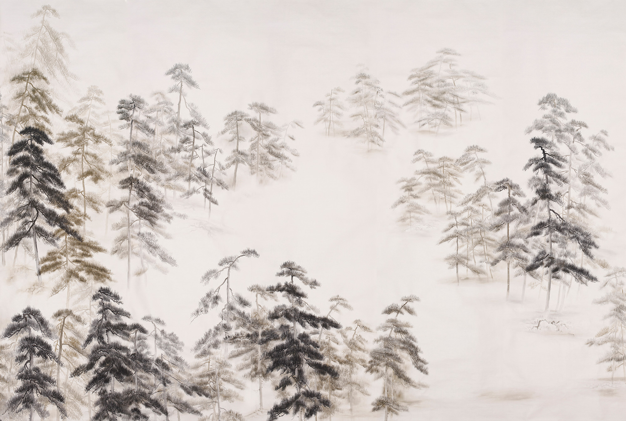 Обои ручная роспись Abstract Pines Dark Lacquer on Natural Mica metallic silk Обои ручная роспись Abstract Pines Dark Lacquer on Natural Mica metallic silk - постер Loft-Concept в Самаре
