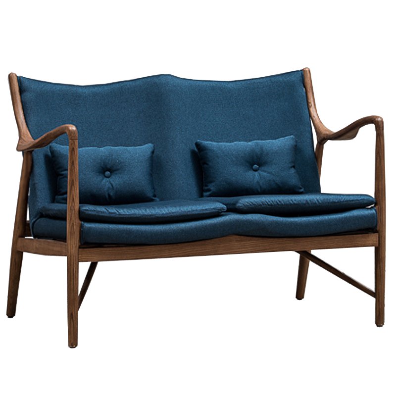 Диван Makeshift Loveseat Sofa blue linen Синий Дерево Табак в Самаре | Loft Concept 