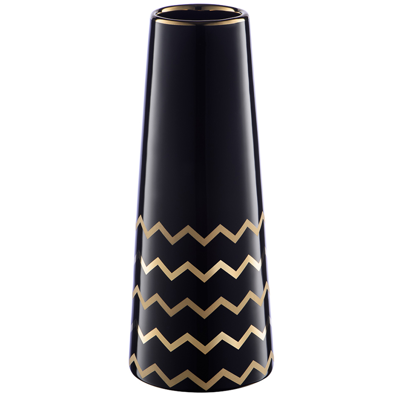 Ваза Black Chevron Gold Vase Глянцевый черный Глянцевое золото в Самаре | Loft Concept 