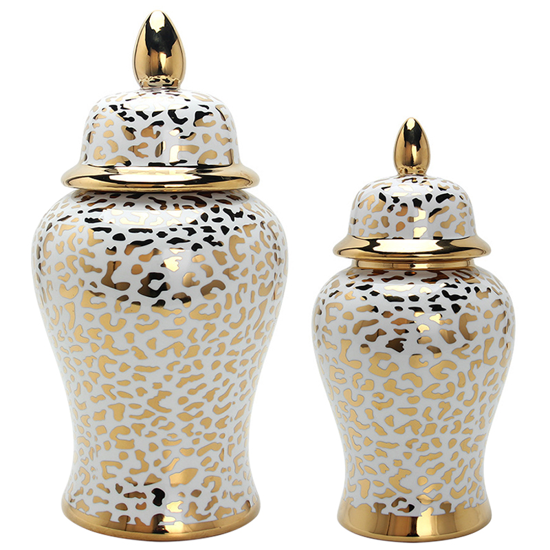 Ваза с крышкой Leopard Print Gold Vase Белый Глянцевое золото в Самаре | Loft Concept 