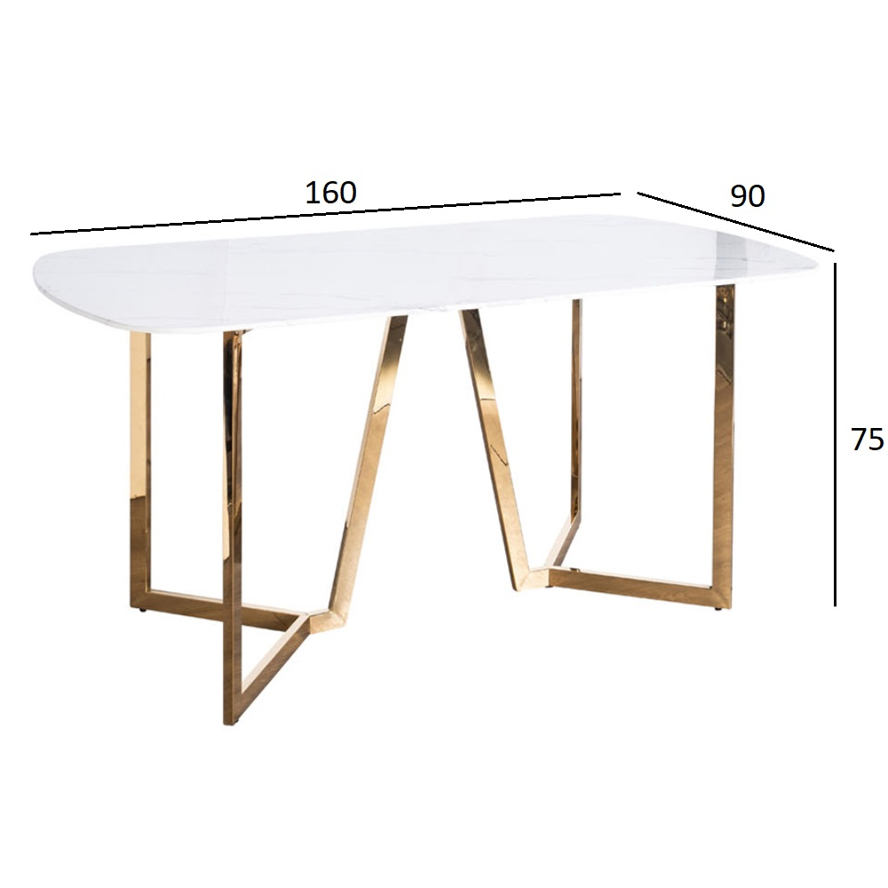 Стол обеденный белый с золотыми глянцевыми ножками Laconic White Table в Самаре