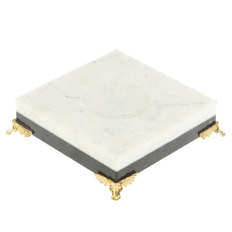 Подставка под шар квадратная из натуральных камней Змеевик Мрамор на ножках Natural Stone Sphere Stands Белый Мрамор Bianco Черный Бронза в Самаре | Loft Concept 