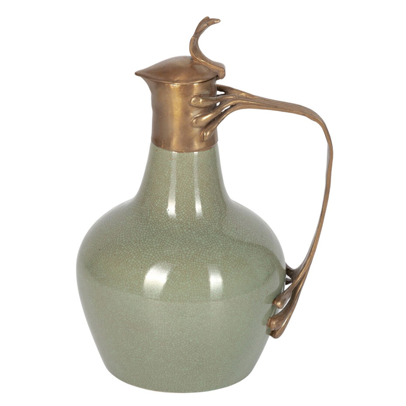 Кувшин зеленого цвета из фарфора с бронзовой крышкой и изогнутой ручкой Eden Garden porcelain and bronze Зеленый Бронза Кувшин зеленого цвета из фарфора с бронзовой крышкой и изогнутой ручкой Eden Garden porcelain and bronze Зеленый Бронза в Самаре | Loft Concept