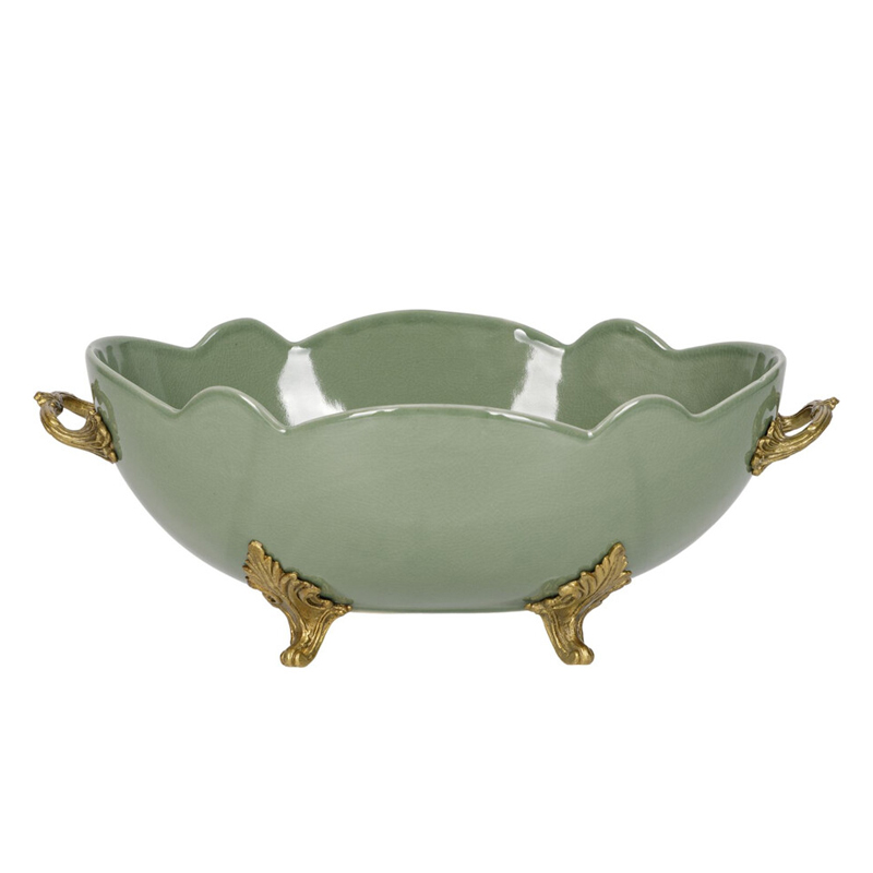 Чаша зеленого цвета из фарфора с волнообразным краем Eden Garden porcelain and bronze Зеленый Бронза в Самаре | Loft Concept 