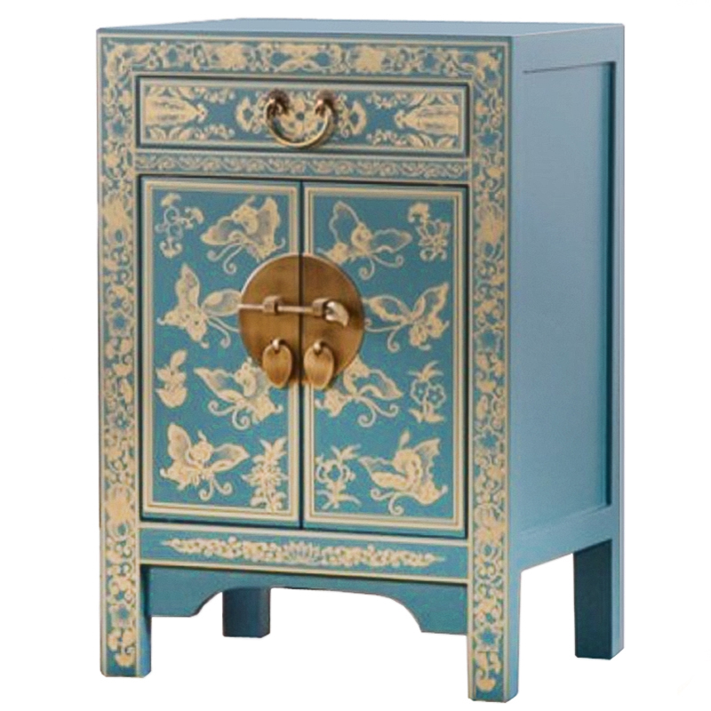 Светло-бирюзовая тумба в Китайском стиле ручная роспись Light Turquoise Chinese Nightstand Бирюзовый Золотой Светло-бирюзовая тумба в Китайском стиле ручная роспись Light Turquoise Chinese Nightstand Бирюзовый Золотой в Самаре | Loft Concept