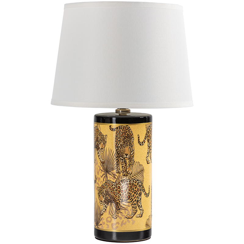 Настольная лампа с абажуром Leopard Lampshade Yellow White Желтый Белый Черный в Самаре | Loft Concept 