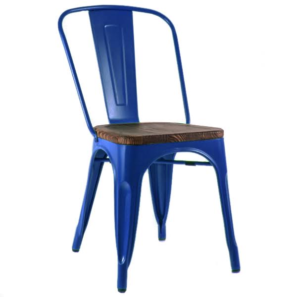 Кухонный стул Tolix Chair Wood Blue Синий Синий Коричневый в Самаре | Loft Concept 