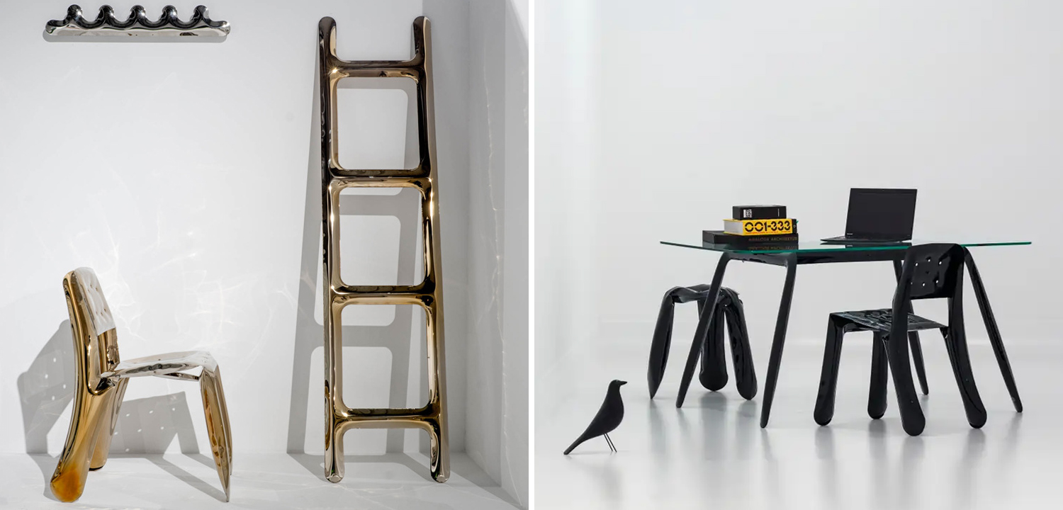 Стул Chippensteel 0.5 Polished Gold Glossy Color Carbon Steel Seating by Zieta - фото