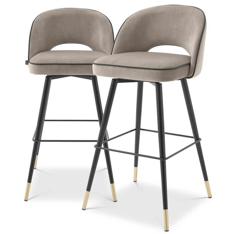 Комплект барных стульев Eichholtz Bar Stool Cliff set of 2 greige Черный Латунь Бежево-серый в Самаре | Loft Concept 