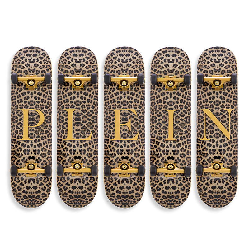 Арт-объект на стену Philipp Plein Skateboard Leopard PLEIN Бежевый Коричневый Черный Золотой в Самаре | Loft Concept 