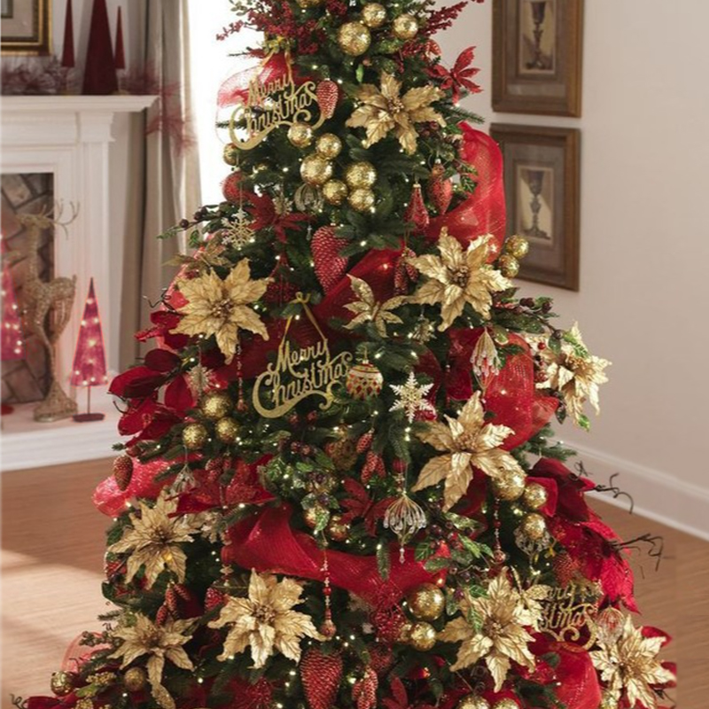 Дизайнерская Елка с Красным и Золотым новогодним декором Christmas Tree Golden Flowers Красный Золотой в Самаре | Loft Concept 