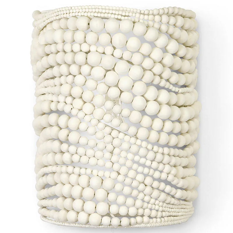 Настенный бра декорированный деревянными белыми круглыми бусинами White Wooden Beads Wall Lamp Белый в Самаре | Loft Concept 