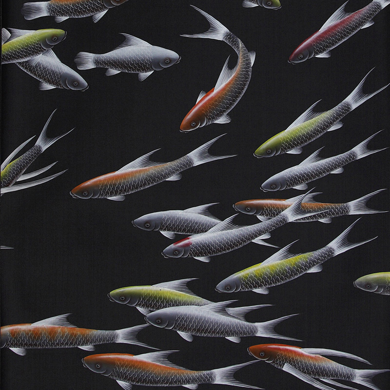 Обои ручная роспись Fishes Koi on Pitch dyed silk  в Самаре | Loft Concept 