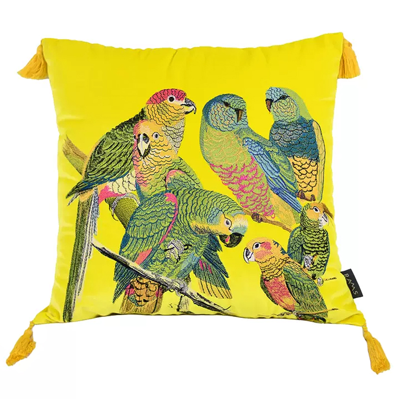 Декоративная подушка с вышивкой Embroidery Parrots Pillow Yellow Желтый Мульти в Самаре | Loft Concept 