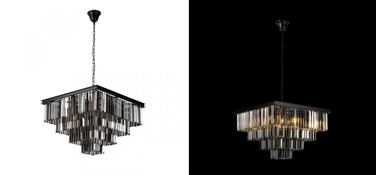 Квадратная Люстра Odeon Black iron Four layers Серое Стекло 60х60 - фото №1