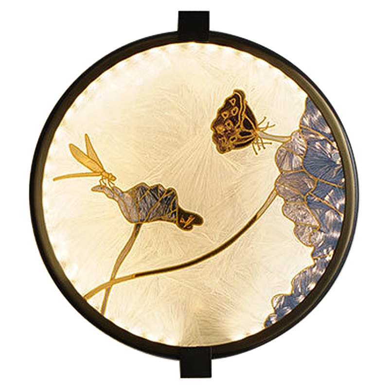 Настенный светильник Lotus Flowers and Dragonfly Round Wall Lamp Черный Латунь Бежевый Серый в Самаре | Loft Concept 