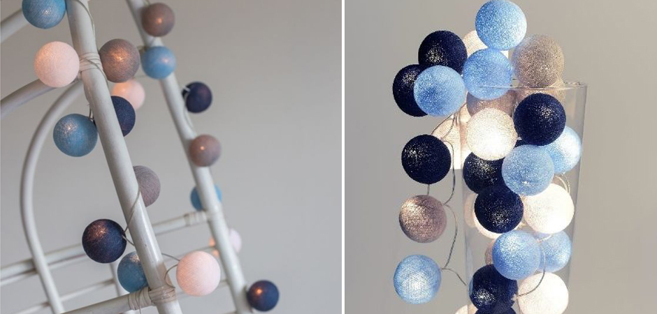 Гирлянда хлопковые фонарики Сotton Ball Sailor Blue - Loft-Concept в Самаре