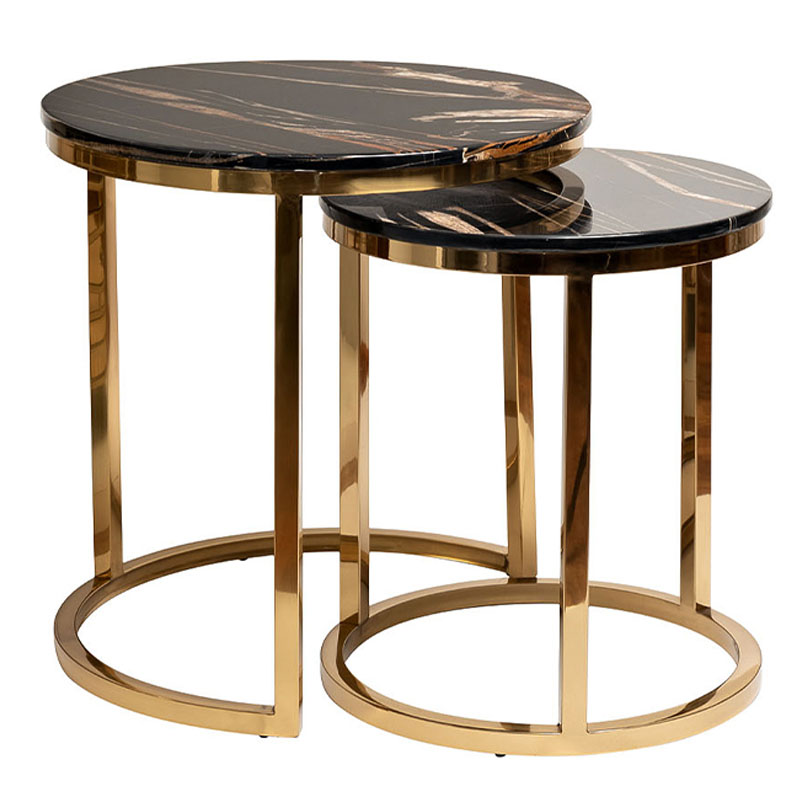 Комплект приставных столов Hewdonald Black Side Tables Глянцевое золото Черный в Самаре | Loft Concept 