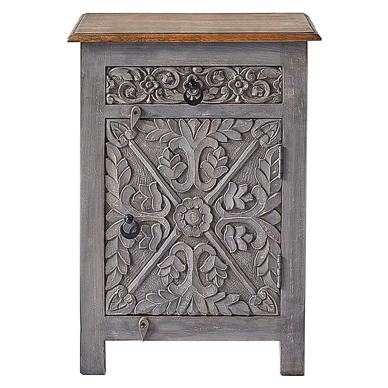 Тумба Indian Antique White Furniture Nightstand Ganica серый Серый Коричневый в Самаре | Loft Concept 