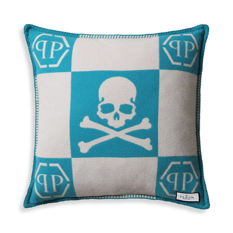 Подушка Philipp Plein Cushion Cashmere Skull 45 x 45 Голубой Белый в Самаре | Loft Concept 