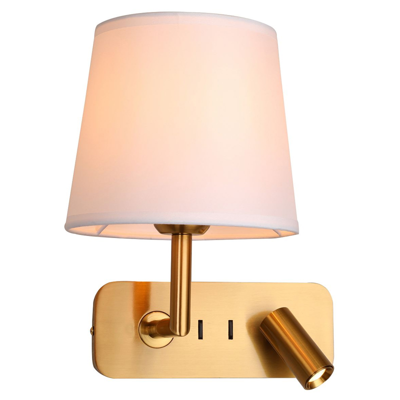 Бра с абажуром Trumpet Lamp Brass 2 лампы Латунь Белый Бежевый в Самаре | Loft Concept 