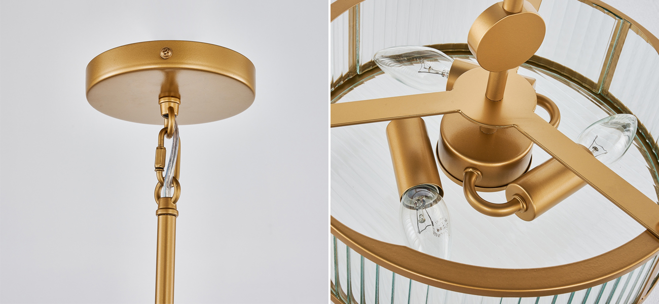 Люстра с плафоном из рельефного стекла BEAM OF LIGHT 3 лампы - фото №1