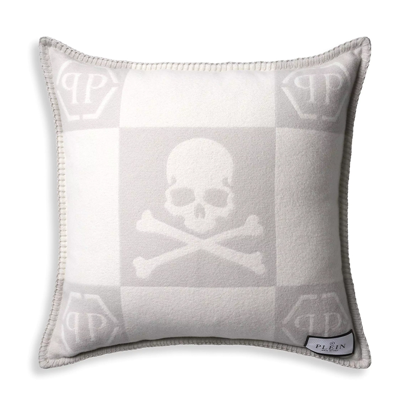 Подушка Philipp Plein Cushion Cashmere Skull 45 x 45 Grey Серый Белый в Самаре | Loft Concept 