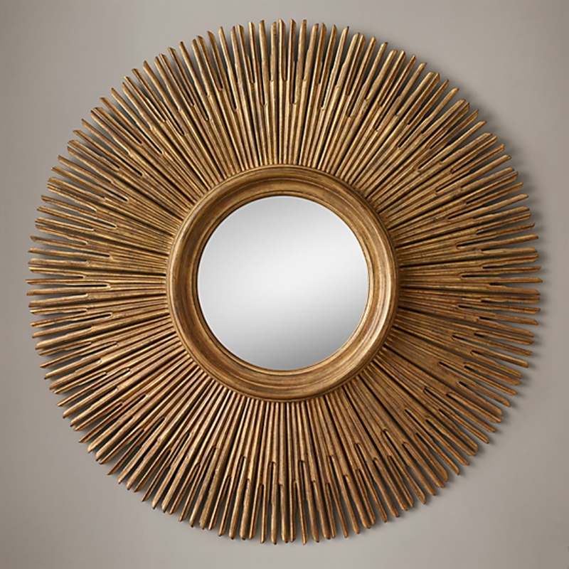 Restoration Hardware ROUND SUNBURST MIRROR Gold Винтажное Темное Золото  в Самаре | Loft Concept 