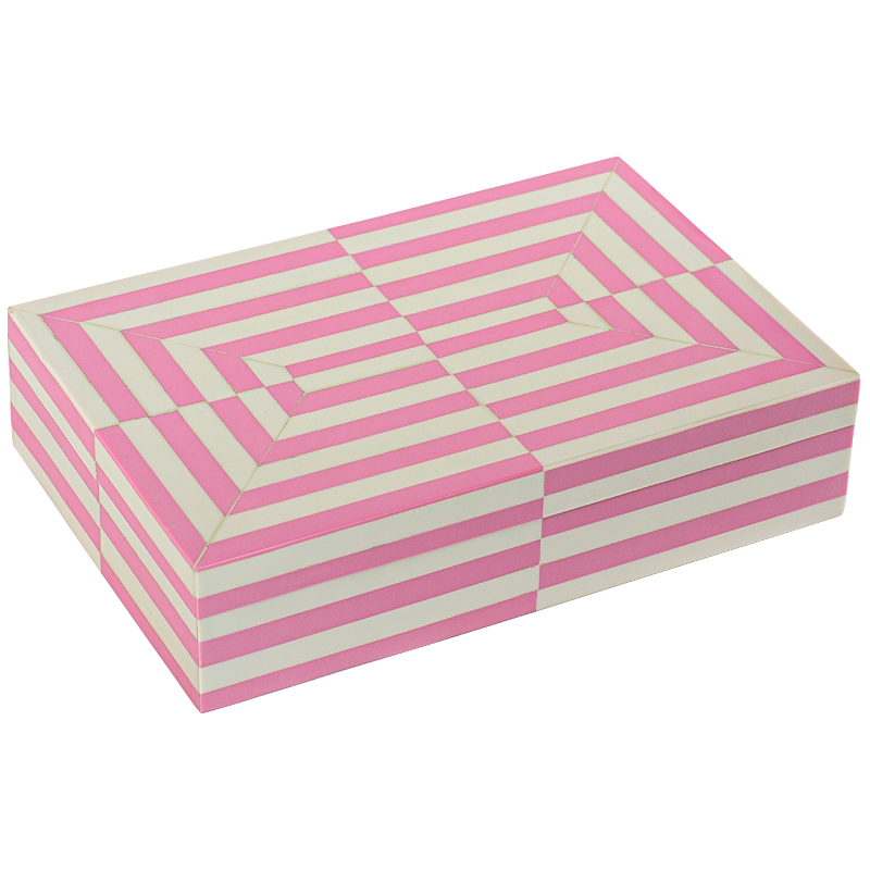 Шкатулка Pink White Stripes Bone Inlay Box Розовый Белый в Самаре | Loft Concept 