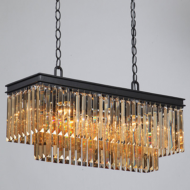 Люстра  Odeon Amber GLASS Rectangular Chandelier Black iron Янтарное стекло 80 Черный матовый в Самаре | Loft Concept 