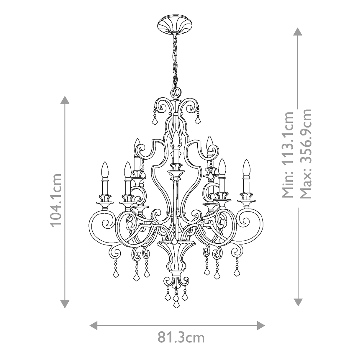 Люстра с подвесками из прозрачного стекла на кованом каркасе бронзового цвета в классическом стиле Quoizel в Самаре