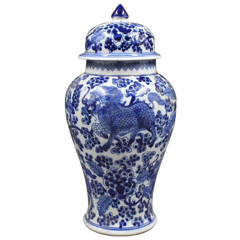 Ваза с крышкой Ceramic Oriental Blue Ornament Dragon Vase Белый Синий в Самаре | Loft Concept 