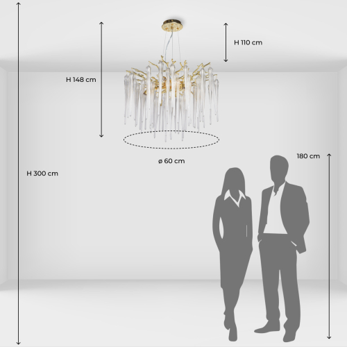 Люстра золотого цвета с декоративными ветками и длинными прозрачными стеклянными подвесами в форме сосулек Droplet Chandelier в Самаре